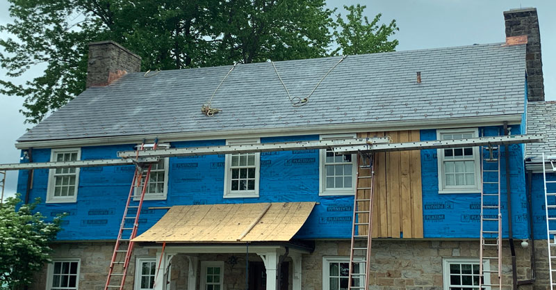 Grace Construction Course Students, May 15, 2020, installed a slate roof after they completed the course.. Grace Construction Course Students, May 15, 2020, installed a slate roof after they completed the course..